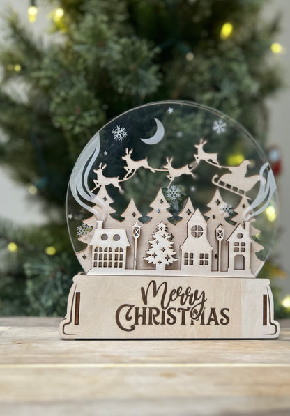 2D Wooden Merry Christmas Snow Globe