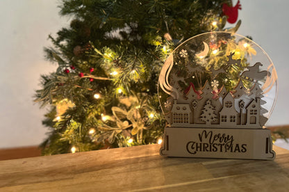 2D Wooden Merry Christmas Snow Globe