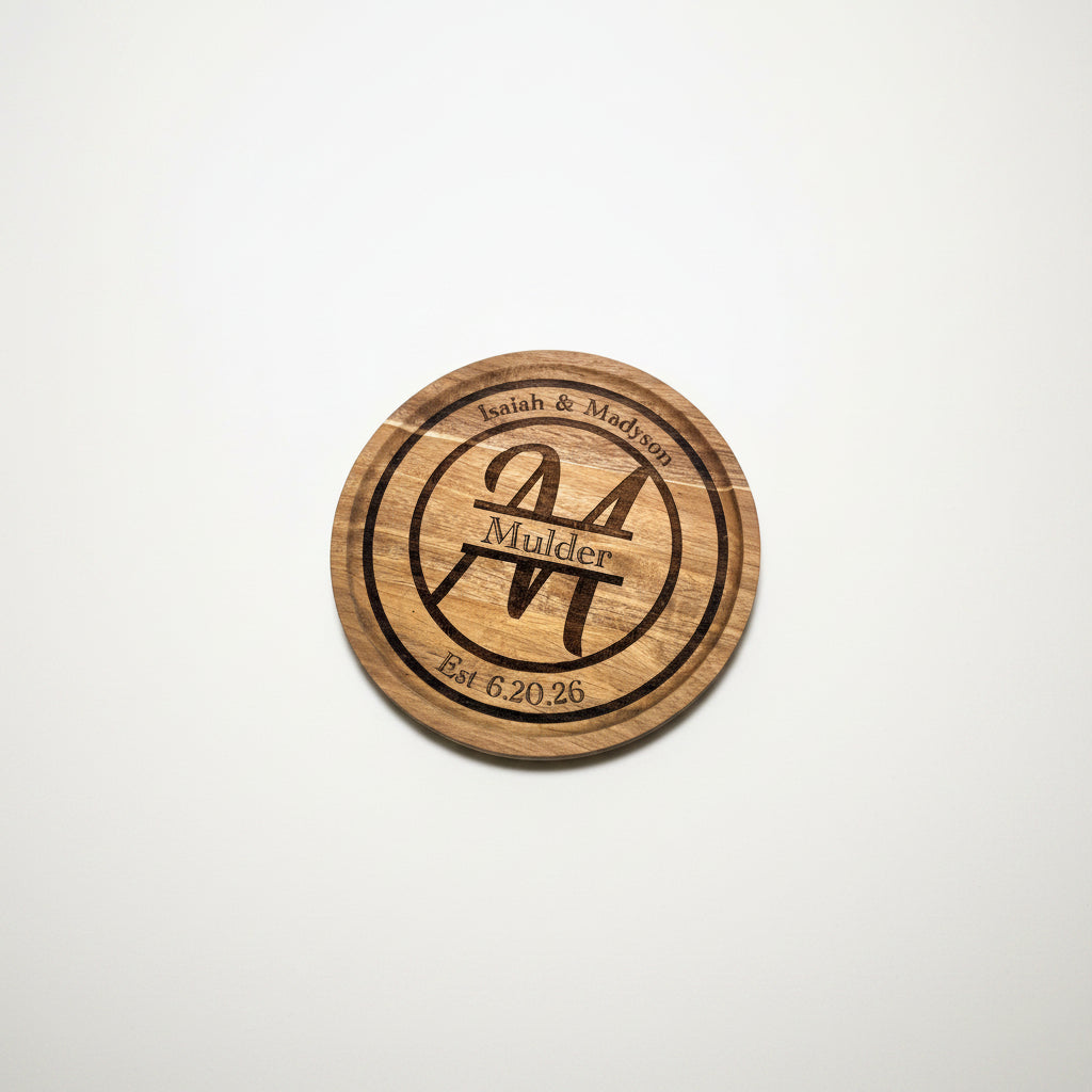 Personalized engraved slate coasters inside a custom wedding gift box for couples