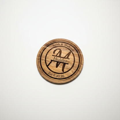 Personalized engraved slate coasters inside a custom wedding gift box for couples